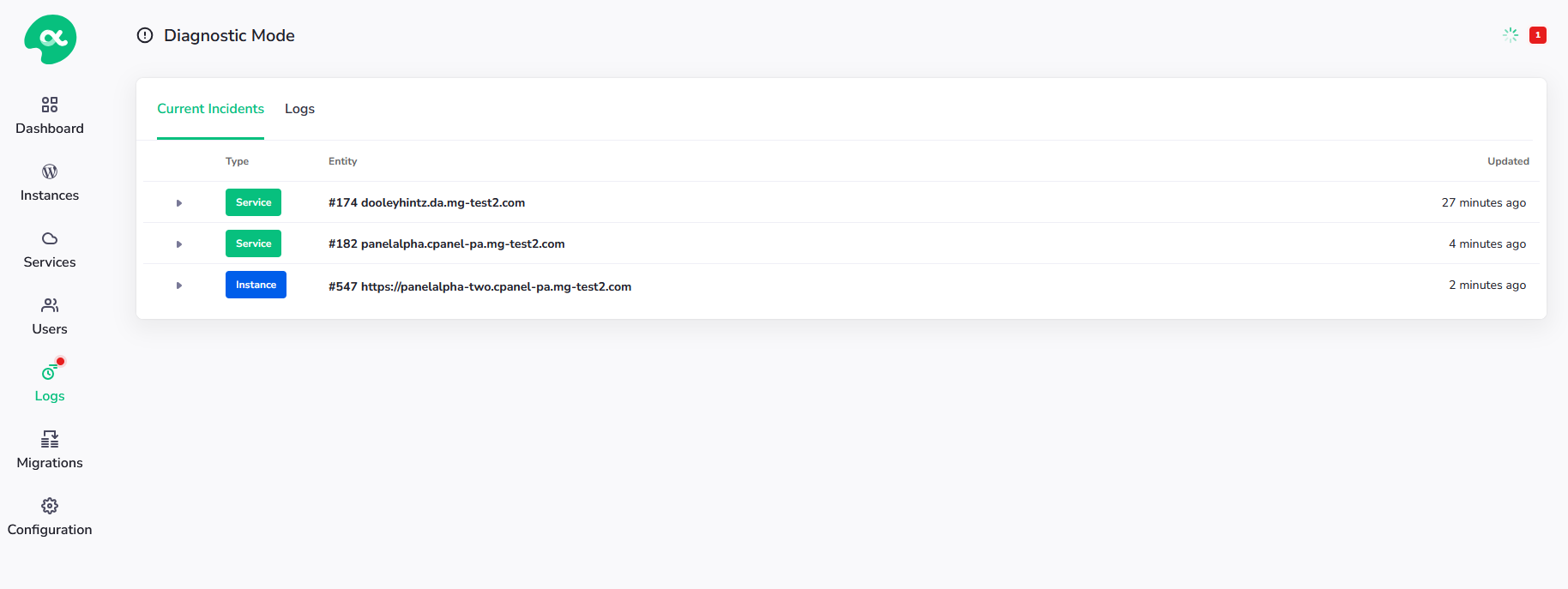 Diagnostic Mode: Logs Section - PanelAlpha Documentation